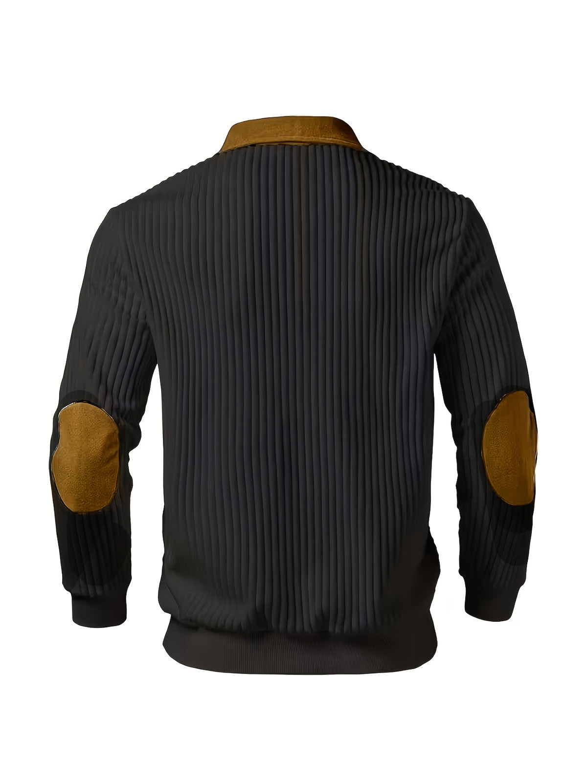 Men'S Stylish Polo Shirt with a Half-Zip And Color-Blocked Long Sleeves, Perfect for Everyday Outings And Home Wear - Black