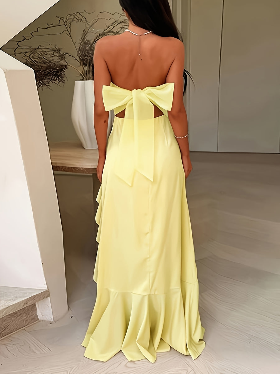 WY260312036 Anji Ruffle Strapless Long Bridesmaid Dress - 【Light Yellow】