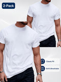 2pcs Men'S Round Neck Short Sleeve Top Set, Round Neck Solid Color Casual Versatile Style, Skin-Friendly Blend Fabric, Suitable for Casual Commuting And Home Wear - White+White