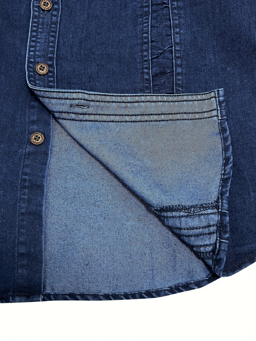 Autumn Men'S Denim Shirt Distressed Handmade Washed Denim Shirt Vintage Long Sleeve Denim Design Casual Leisure Shirt Slim Fit Denim Shirt Handmade Men'S Shirt Business Inner Layer Casual Denim Shirt - Navy Color