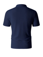 Summer Casual Short Sleeve Henley Shirt Men'S Outdoor Sports Polo Top - Navy Color
