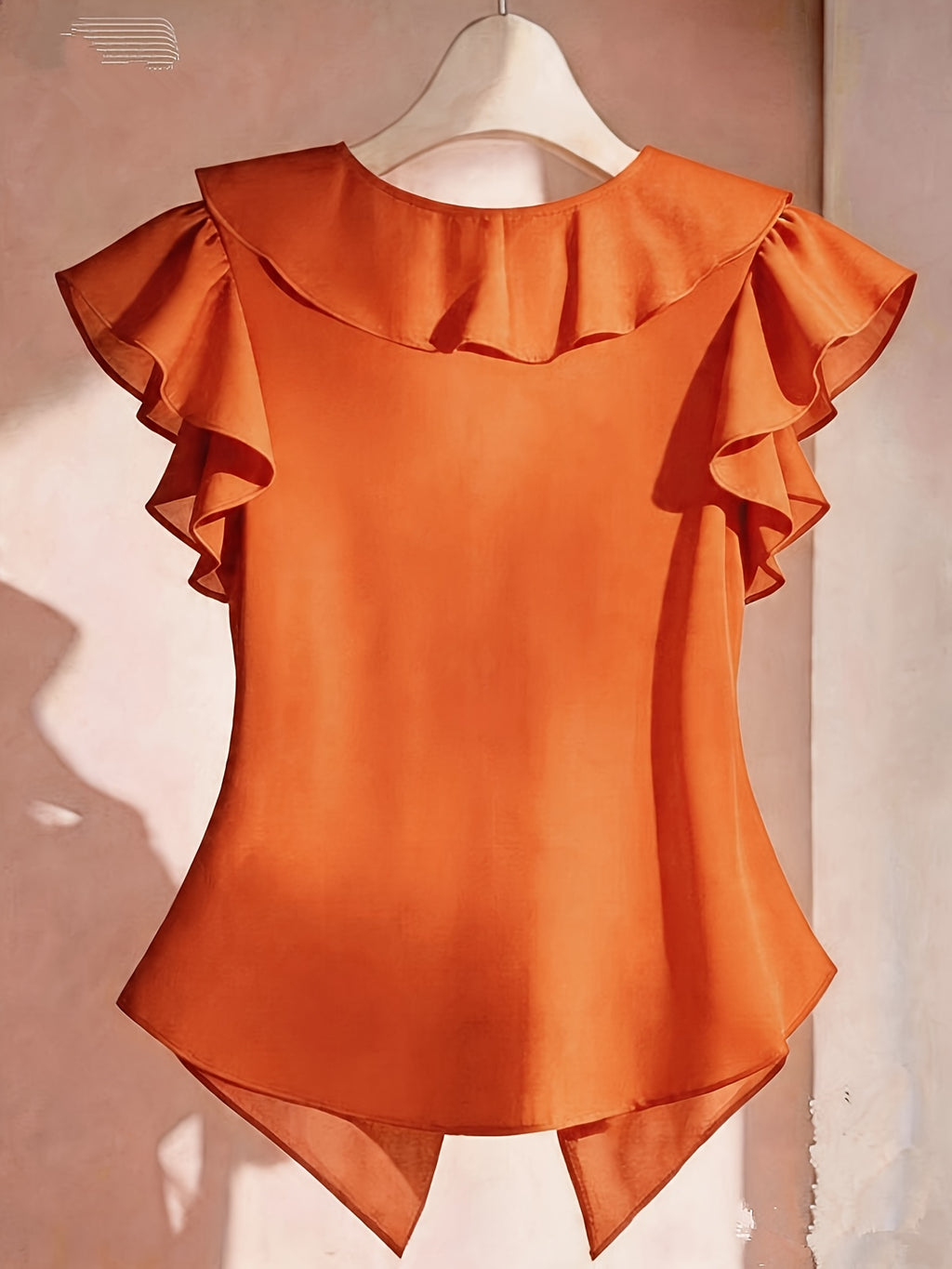 Summer French Solid Ruffled Fly Short Sleeve Shirt Chiffon Top Women'S - Orange