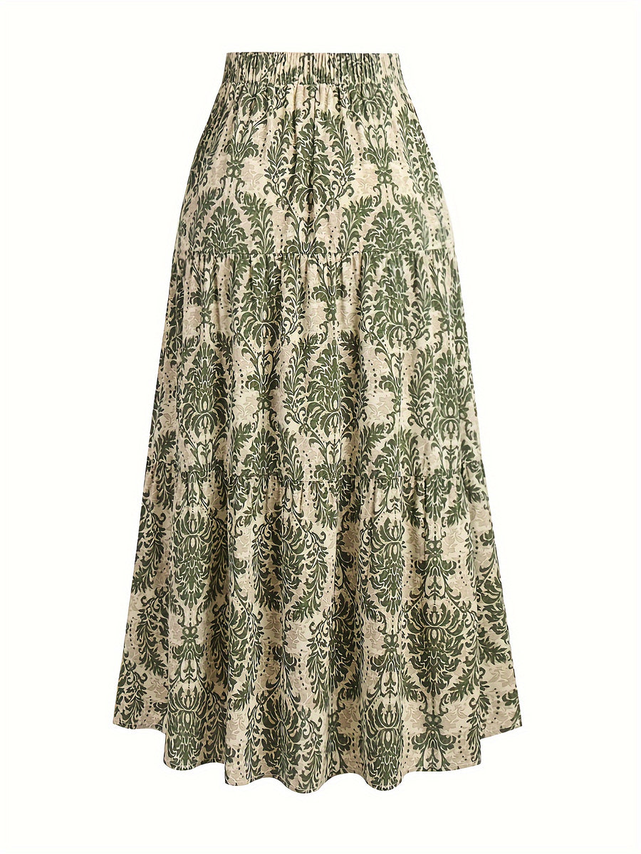 All-Over Print Long Holiday Casual Dress with Belt - Mixed colors
