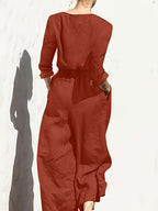 Summer New Fashion Casual Double Pocket Women's Jumpsuit with Button Detail for Vacation - Orange