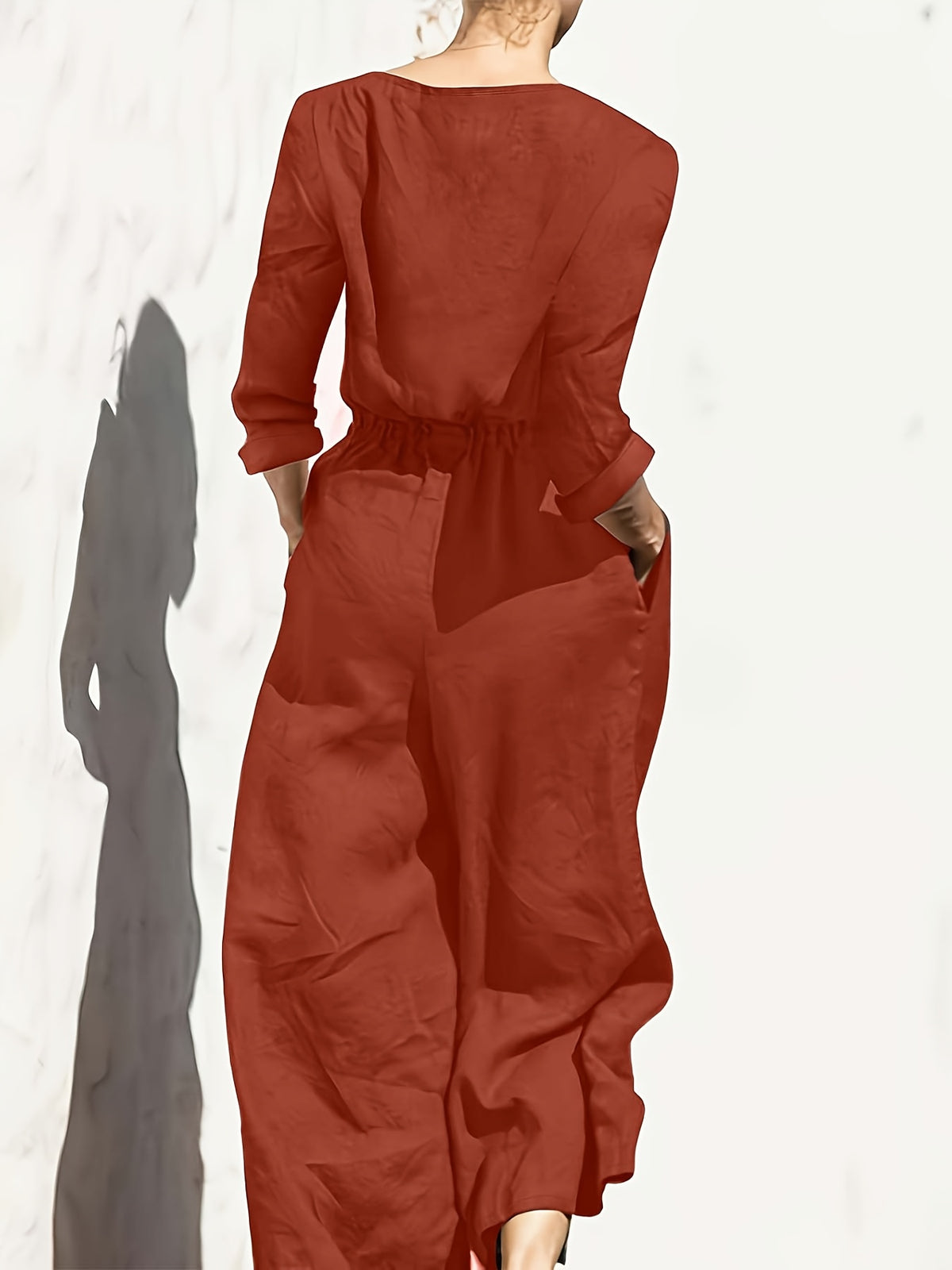 Summer New Fashion Casual Double Pocket Women's Jumpsuit with Button Detail for Vacation - Orange