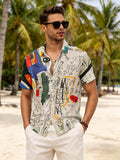 Men's Digital Print Shirt with Abstract Graffiti, Interwoven Colors, Bold Lines, and Casual Patterns, Casual Men's Top - Mixed colors