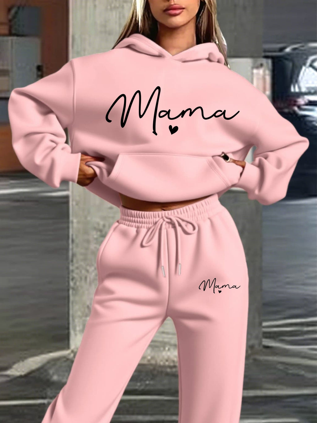 New Printed Women'S Hooded Sweatshirt And Long Pants Set, Hooded Long-Sleeved Casual Shirt Set, Casual Drawstring Sweatshirt. Loose Fit, Machine Washable, Comfortable All Season, Suitable for Daily Wear - Pink Color
