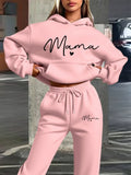 New Printed Women'S Hooded Sweatshirt And Long Pants Set, Hooded Long-Sleeved Casual Shirt Set, Casual Drawstring Sweatshirt. Loose Fit, Machine Washable, Comfortable All Season, Suitable for Daily Wear - Pink Color