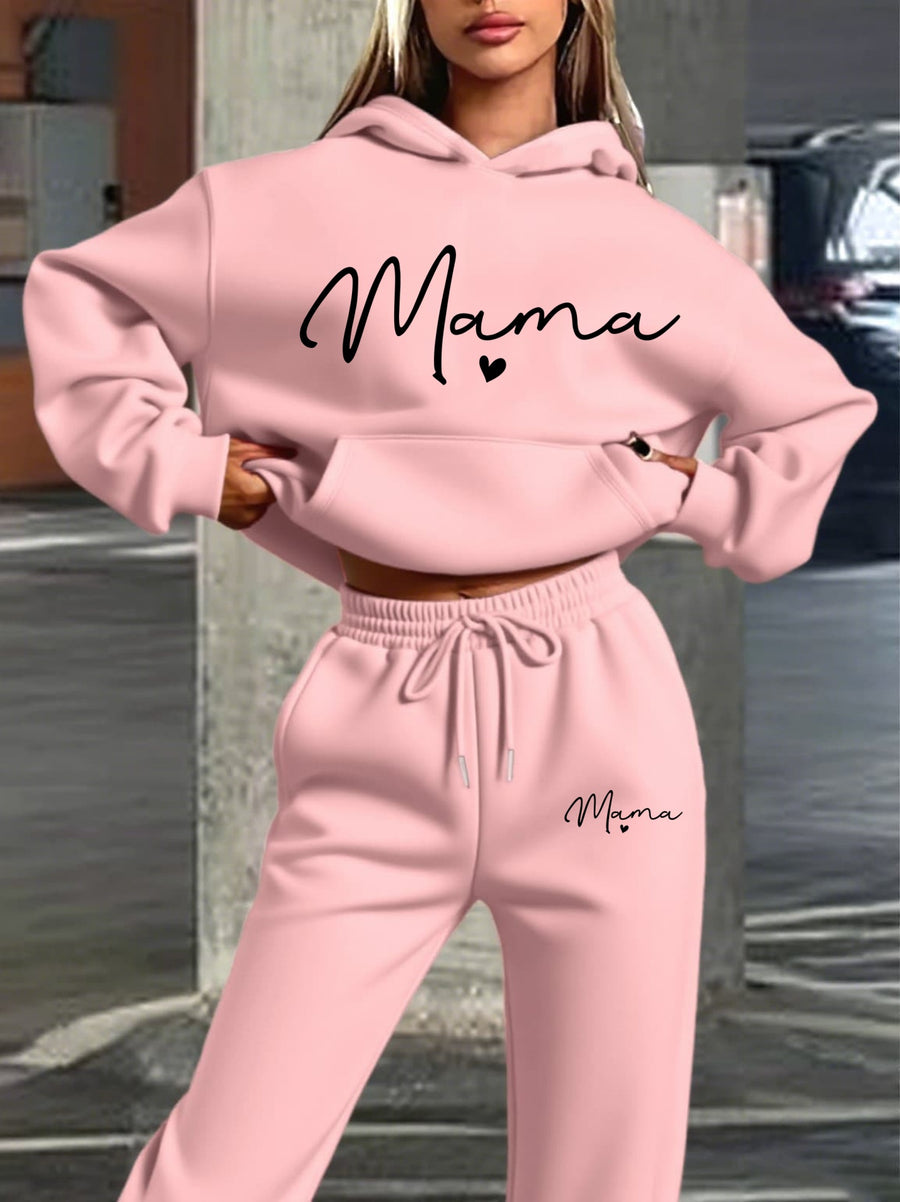 New Printed Women'S Hooded Sweatshirt And Long Pants Set, Hooded Long-Sleeved Casual Shirt Set, Casual Drawstring Sweatshirt. Loose Fit, Machine Washable, Comfortable All Season, Suitable for Daily Wear - Pink Color
