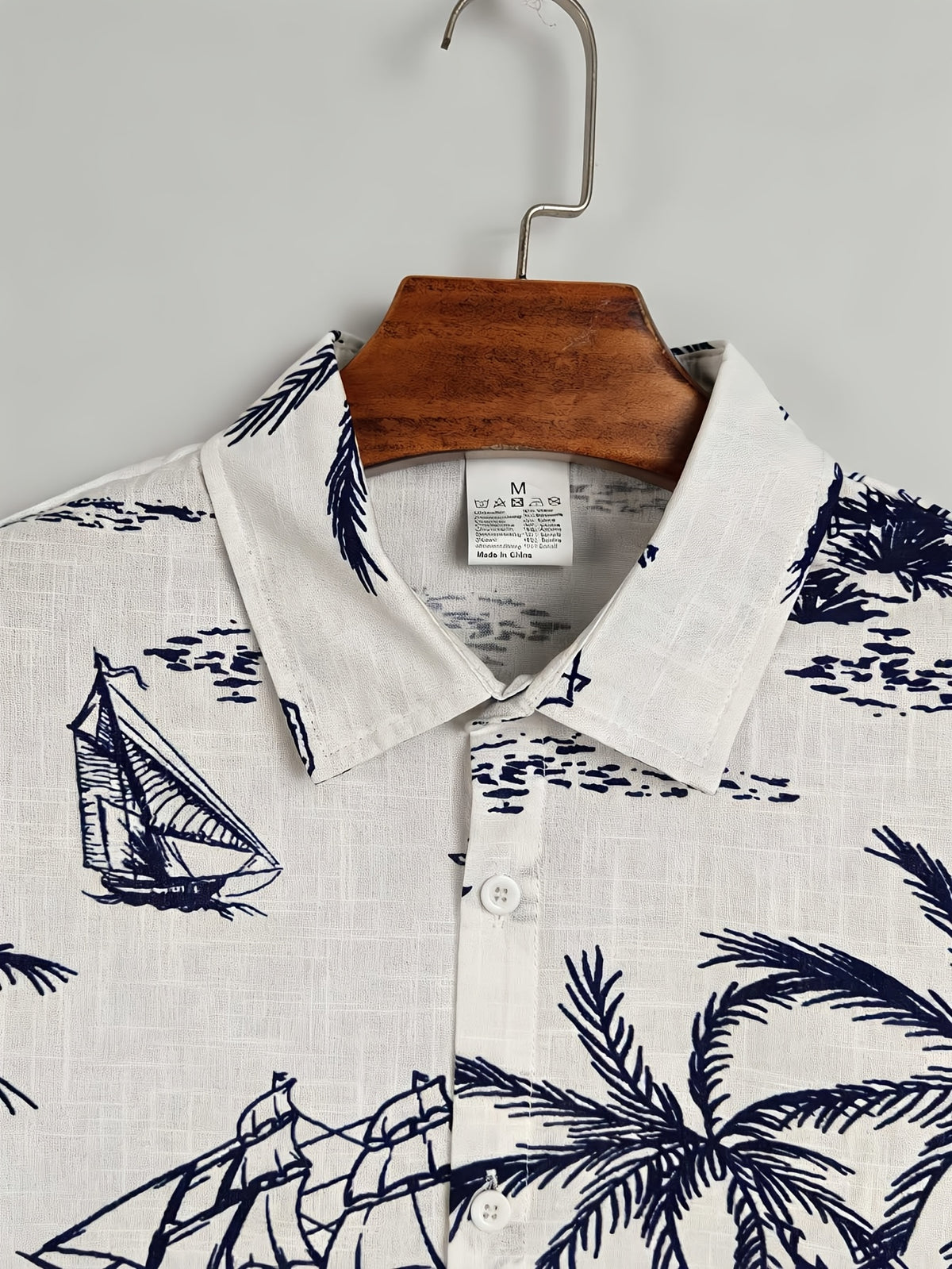 Men'S 100% Print Short Sleeve Shirt Summer New Style Sailor Coconut Tree Pattern Casual Beach Vacation Commute Two-Wear Top Pure Fabric Breathable And Sweat-Absorbent Comfortable to Touch Non-Irritating to Skin, Sweat-Resistant - White