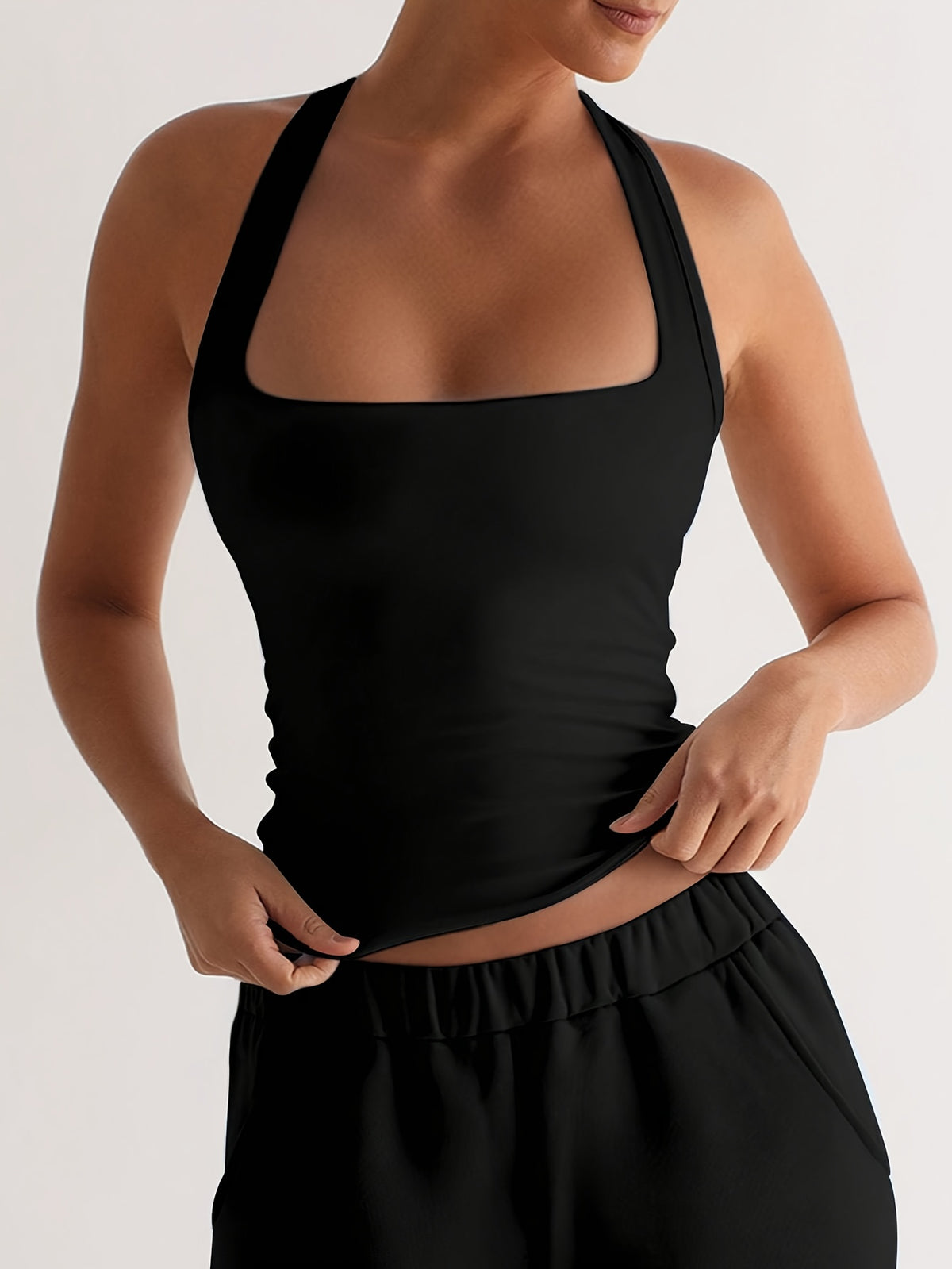 Y2K Women'S Fashion Bodycon Halter Top, Trendy Vest - Black