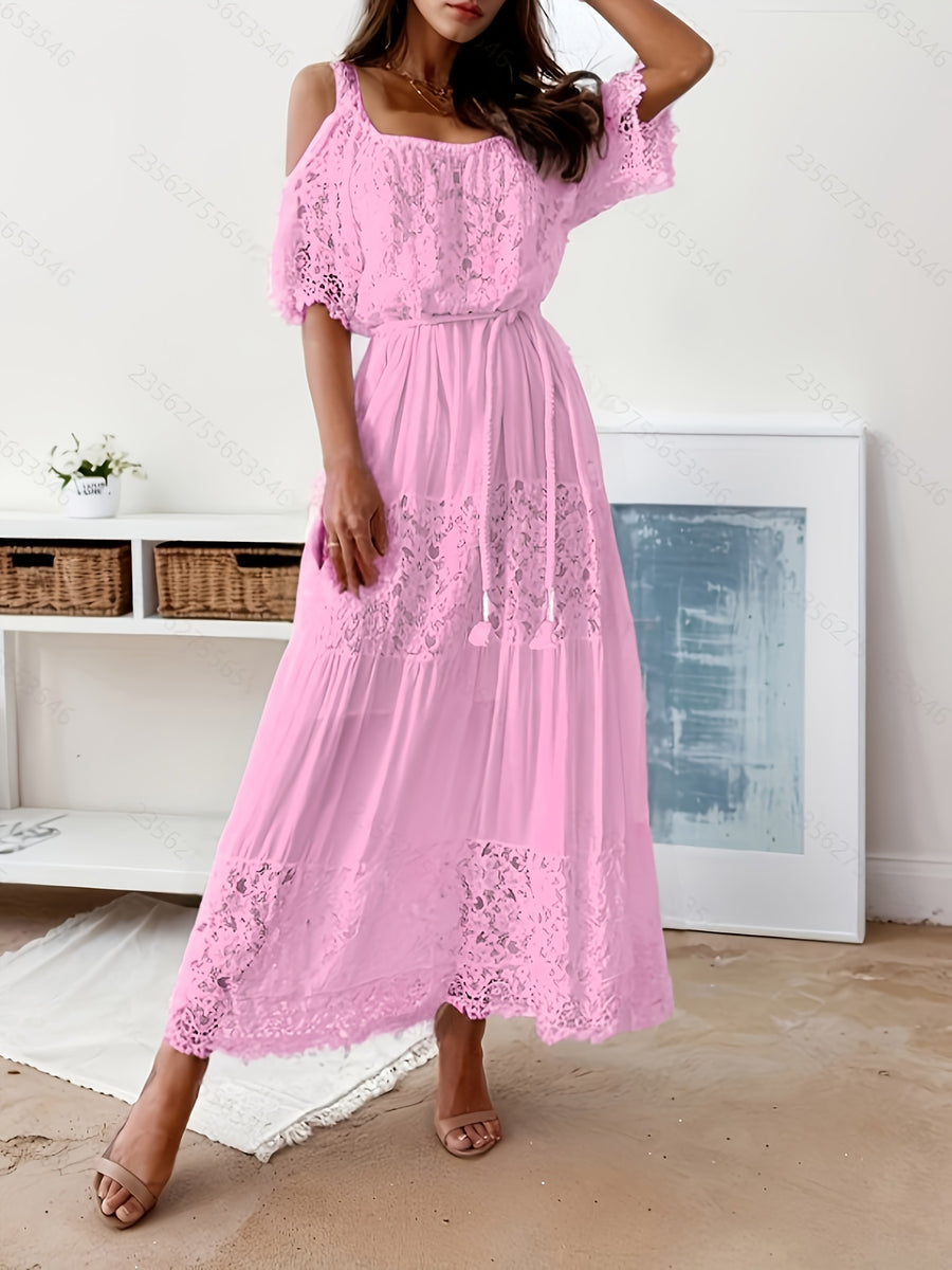 Latest Global Style Women's Bridesmaid Dress, Solid Color No Print, Casual and Appropriate, Fitted at the Top and Loose at the Bottom, Detailed Waistband, High-End Feel Wedding Guest Attire - Pink