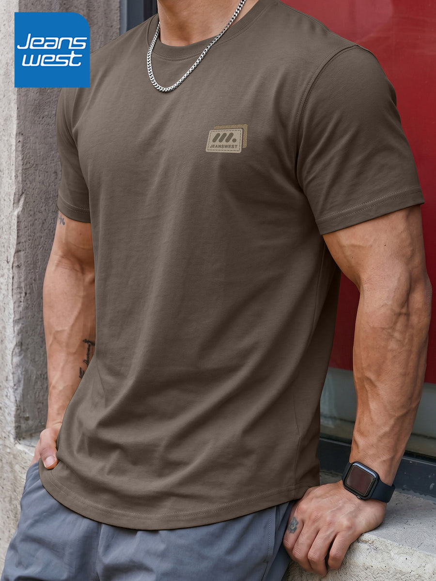 JEANSWEST Men'S Summer 100% Athletic Casual Short Sleeve T-Shirt, Loose Fit - Medium Grey