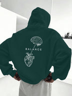 Minimalist Trendy Unisex Hoodie with Brain And Heart Balance Print - Dark Green