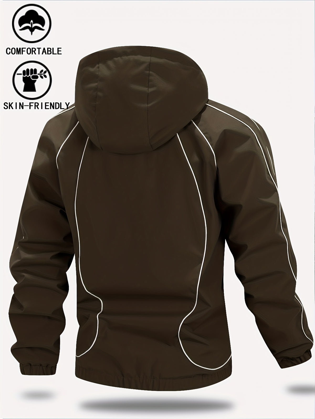 New Autumn/Winter Men's Trendy Hooded Casual Sport Jacket, Loose Fit Fashionable Versatile Jacket with Full-Body Drawstring Design, Outerwear Windbreaker JK5689 - Coffee Color