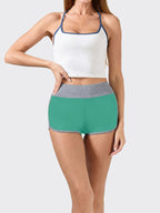 Spring/Summer Women's Casual Sports Shorts, High-Waist Butt-Lifting Patch Waistband, Sexy Slim-Fit Breathable Shorts, Athletic Fitness Yoga Capris - Cyan