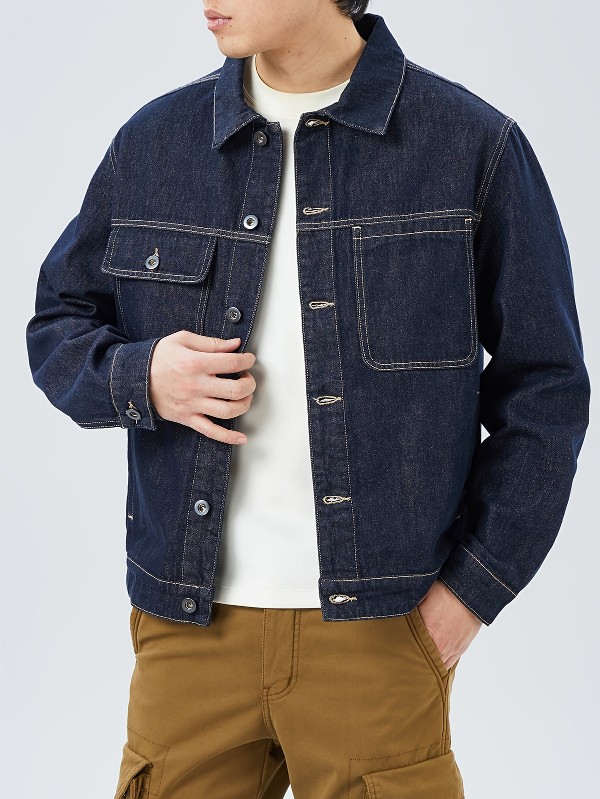 Men'S Classic Denim Jacket - Navy Color