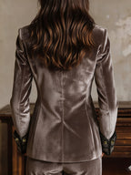 Double-Breasted Printed Versatile Blazer 1pc Women'S Retro Elegant Lapel Design Statement Cuffs Slimming Outwear Top [NS702] - Taupe Brown