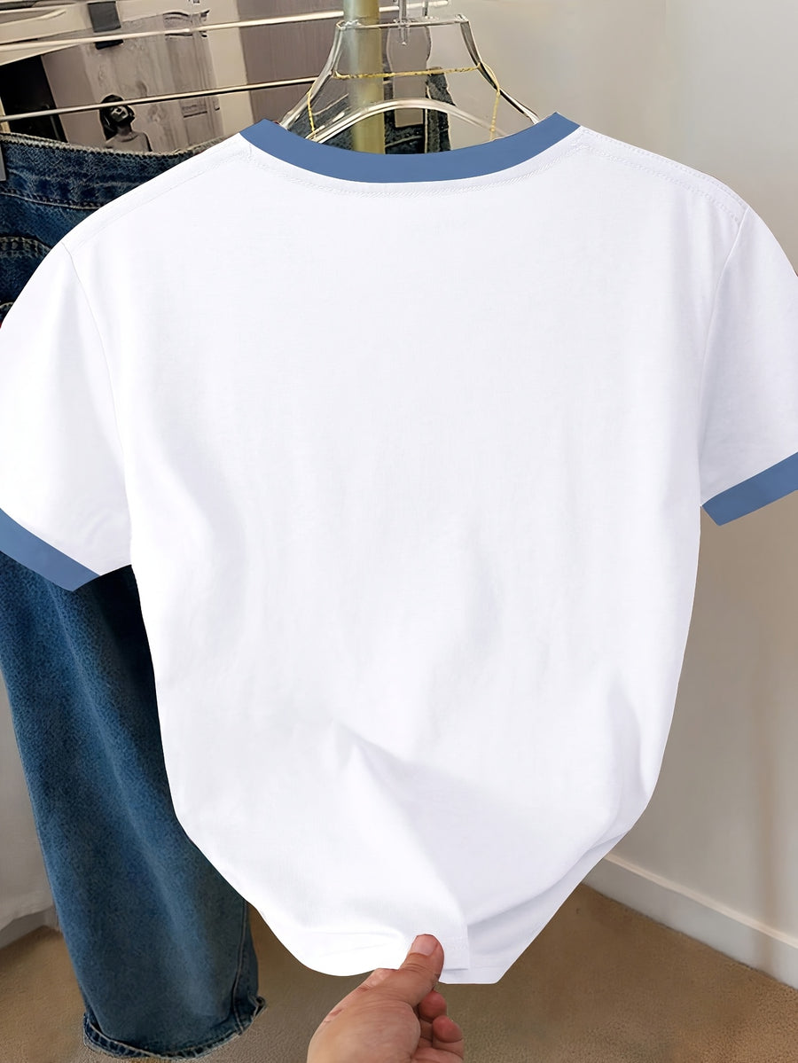 Women'S Summer Casual Short Sleeve Cute Heart Print Fashion T-Shirt with Funny Logo (Quick-Dry) - White