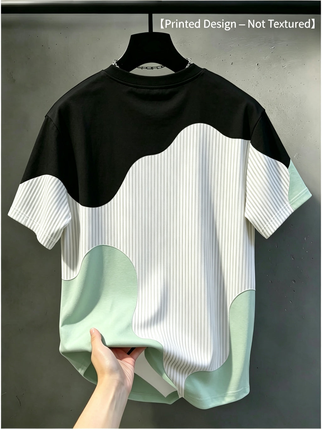 [Printed Design - Non-Textured] Men'S Casual Round Neck T-Shirt, Geometric Pattern Patchwork Striped Design, "Chicago" Word Pattern, Drapey Fashion Top, All-Season Wear, Breathable Regular Fit for Casual And Formal Outfits - Round Neck Casual Top - Mixed Color 1