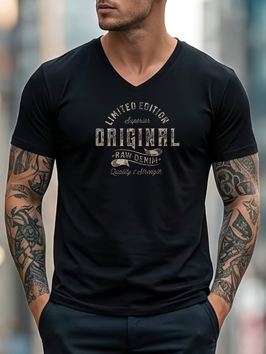 Cotton V Neck Slim Fit Men's T-Shirt Limited Edition Original Print Casual Wear for Spring And Summer Gift for Him - Black+Dark Grey