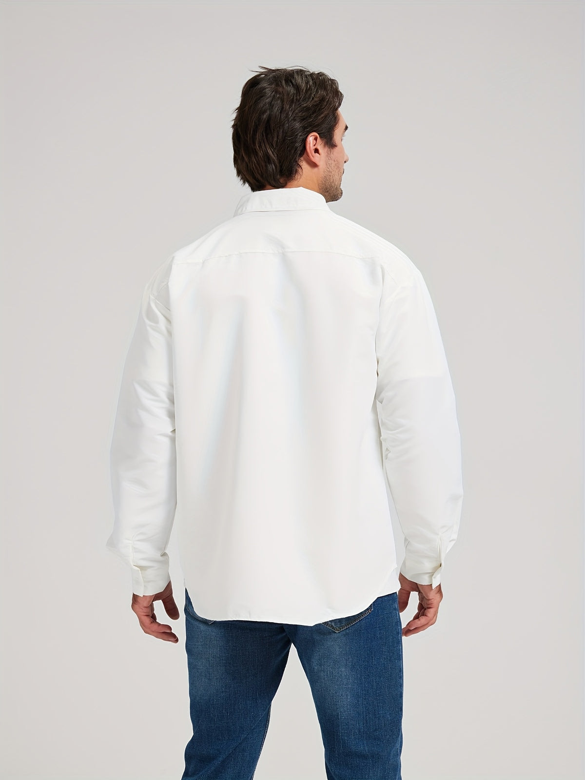Men'S Faux Denim Patchwork Shirt, Long Sleeve Shirt, Men'S Light Mature Style, Men'S Clothing, High-End Feel, Niche Design Feel, Contrasting Color Autumn And Winter Faux Denim Shirt - Color Matching