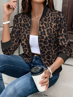 Women'S Leopard Print Baseball Jacket, Metal Zipper, Baseball Collar, Long Sleeve, Regular Fit, Lightweight, Fashionable Casual Multi-Purpose Jacket, Suitable for Work, Travel, Daily Wear, Spring/Summer Women'S Cardigan - Mixed colors