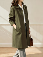 Women'S British Style Mid-Length Trench Coat, Easy And Atmospheric Commuter Temperament Style Jacket, Non-Picky Body Farewell to Passerby Look, Unlined Fabric Style - Green