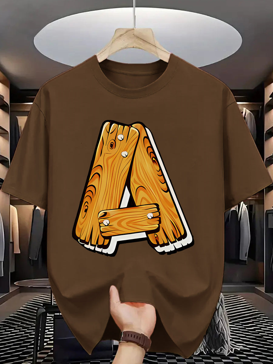 Trendy Printed T-Shirts for Men, Regular Standard Fit Comfortable Short Sleeve Casual Tee, Versatile Everyday Fashion Outfit Top - Light Brown-1