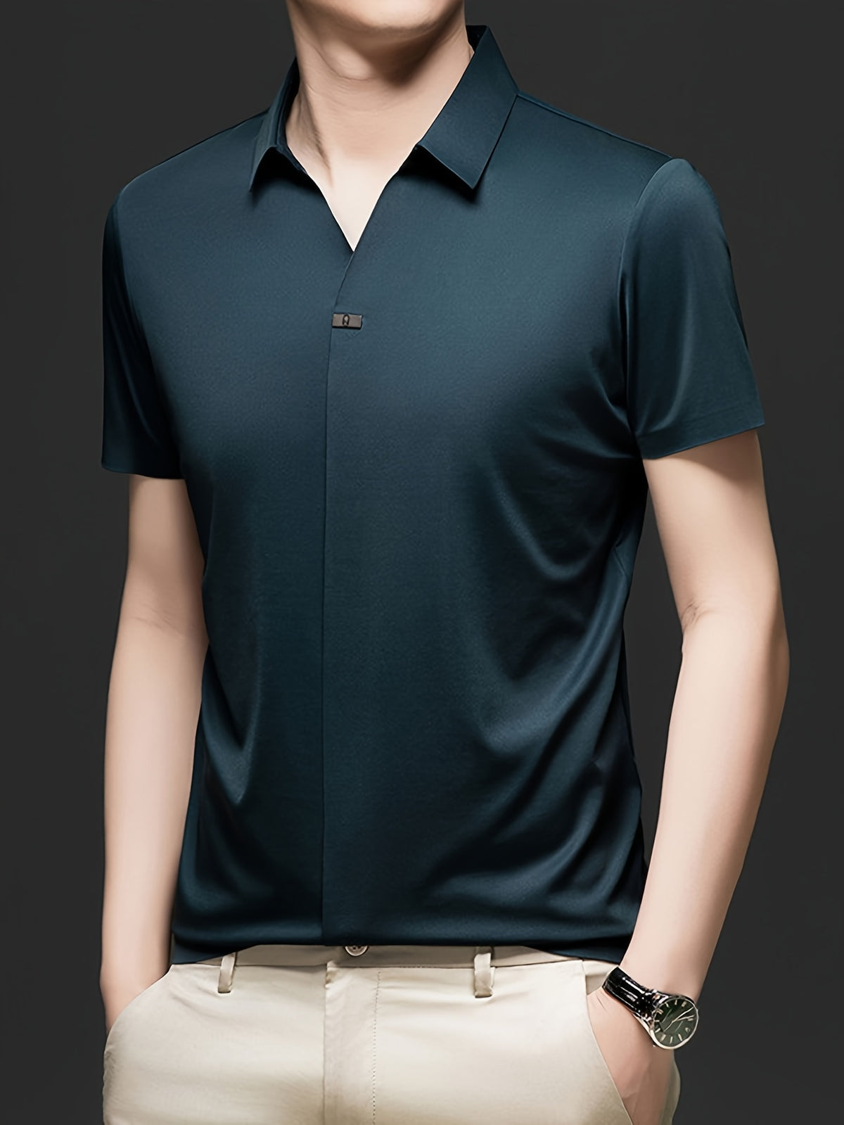 Summer New Men'S Short Sleeve Shirt Outerwear Fashion Trendy All-Match V-Neck Polo Collar - SINBOS - Ha Qing