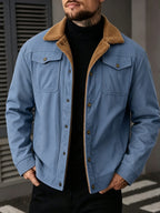 2026 European American New Men'S Outing Fashion Trendy Fleece Warm Jacket Coat - Light Blue
