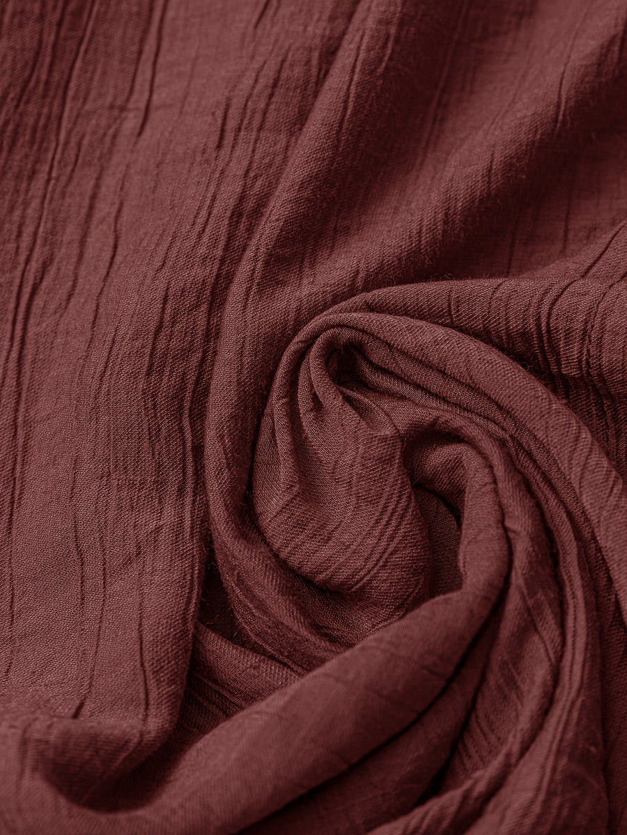 Women's Autumn Casual and Elegant Elastic Waistband Drawstring Skirt, Soft and Comfortable with a Pleated Texture, Made of -Linen Fabric - Red