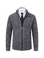 Men's Stand Collar Zip Up Knitted Cardigan Jacket, Casual Business Long Sleeve Sweater Coat with Pockets, Fall Winter Thick Warm Knit Outerwear for Men - Dark Gray