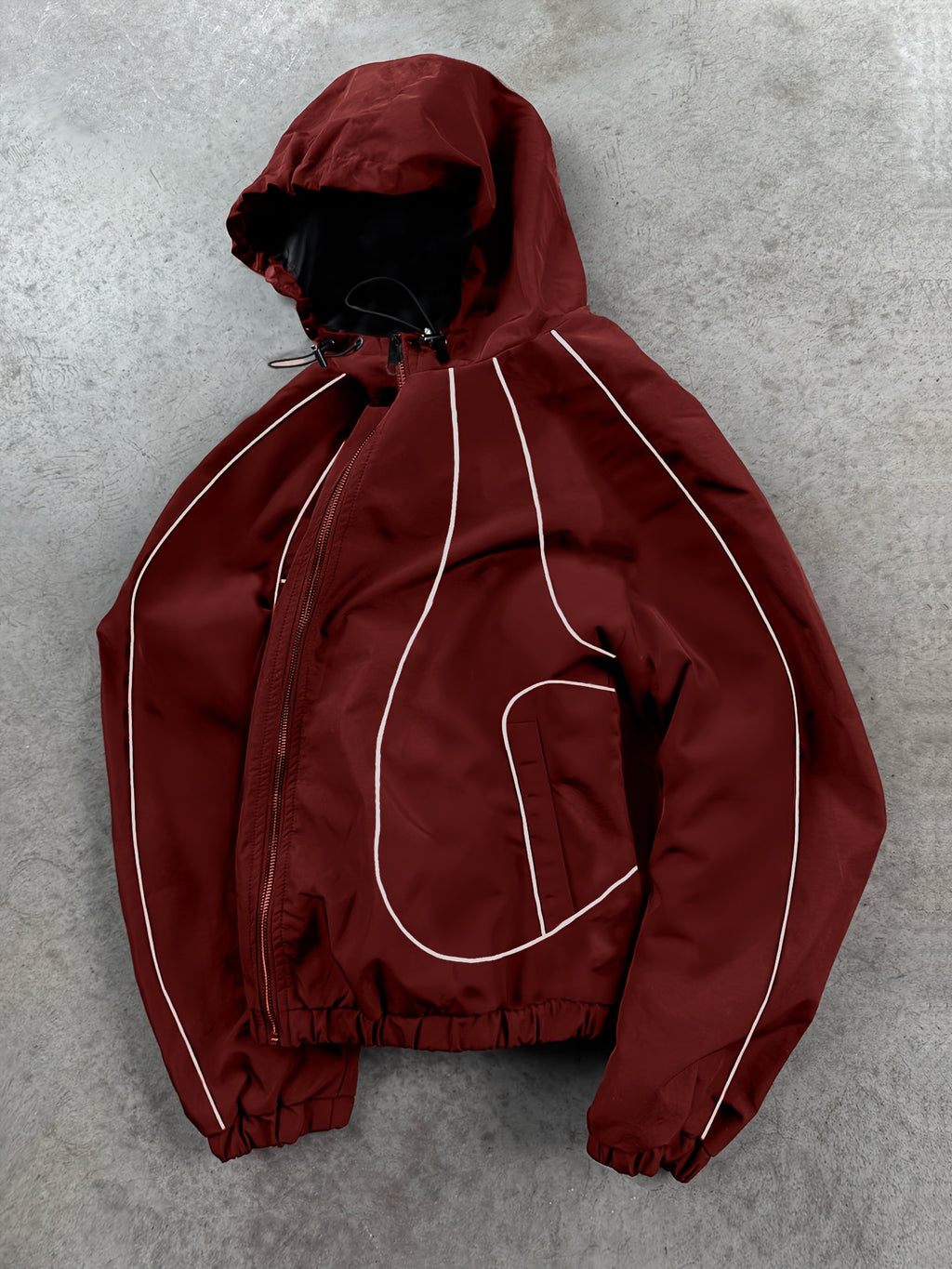 New Autumn/Winter Men's Trendy Hooded Casual Sport Jacket, Loose Fit Fashionable Versatile Jacket with Full-Body Drawstring Design, Outerwear Windbreaker JK5689 - Burgundy