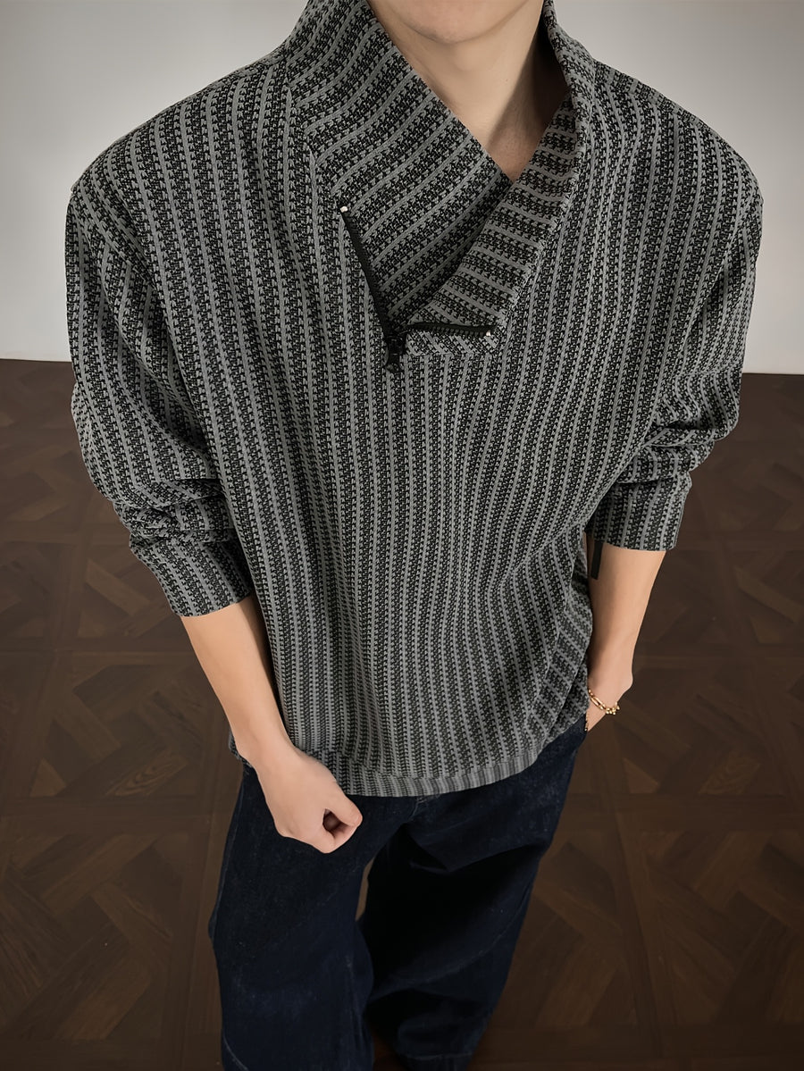 Men's Sweatshirt, a Stylish and Trendy Casual Striped Sweatshirt for Men, Made with Comfortable, Slightly Stretchy Fabric and a Loose Fit, Suitable for Daily Casual Wear - Grey