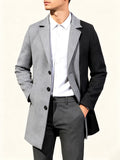 1pc Men's Light Gray and Charcoal Gray Contrast Color Blended Tweed Notch Lapel Single-Breasted Coat with Slant Pockets, Trendy Autumn/Winter Fit for Commuting, Parties, and Mid-Length Occasions - Silvery Grey