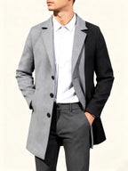 1pc Men's Light Gray and Charcoal Gray Contrast Color Blended Tweed Notch Lapel Single-Breasted Coat with Slant Pockets, Trendy Autumn/Winter Fit for Commuting, Parties, and Mid-Length Occasions - Silvery Grey
