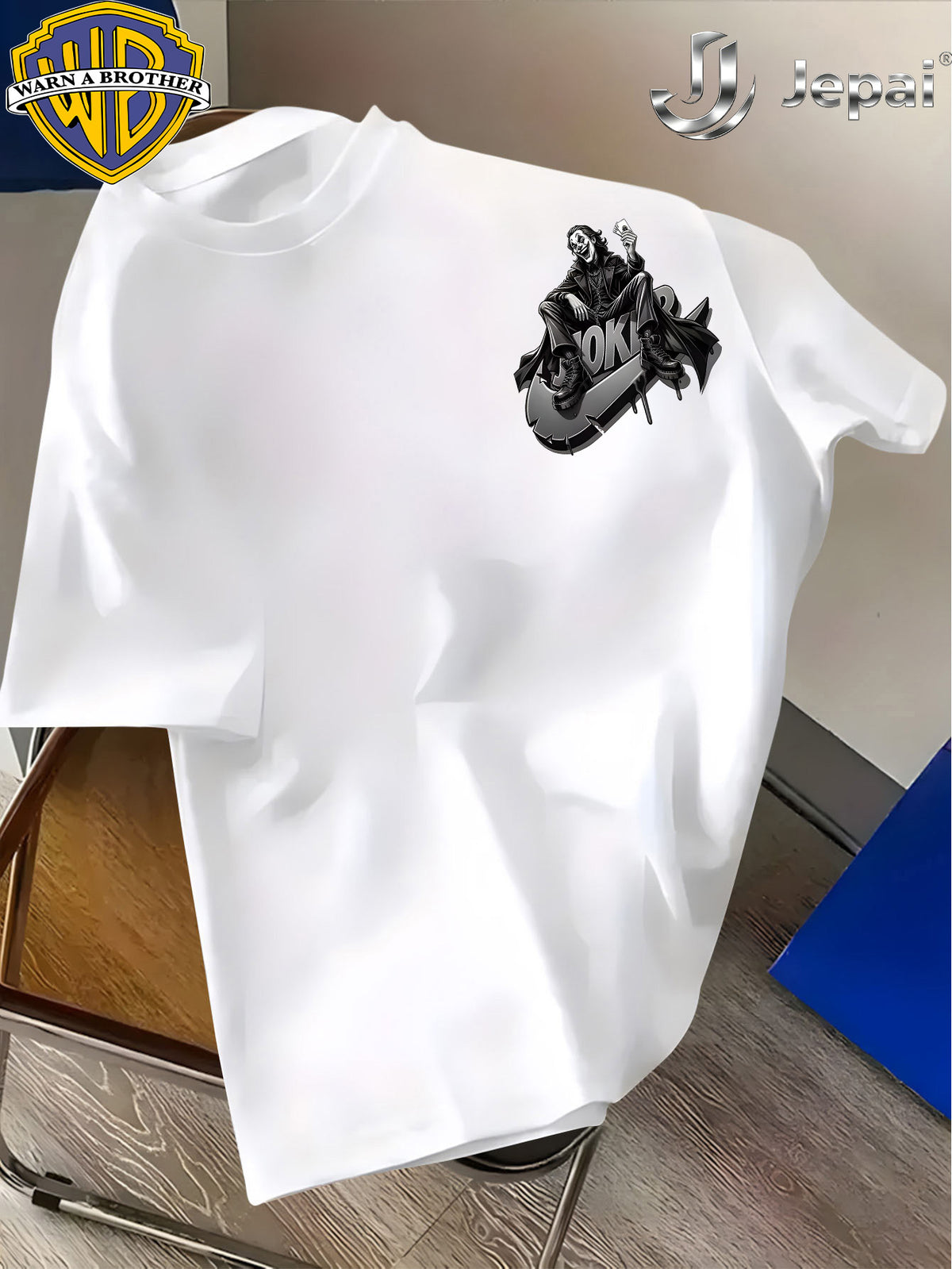 Warner Exclusive, Vintage Street Style DC Joker Themed Print Men's Summer Basic Daily Casual Short-Sleeve Top, Casual Crew Neck Shirt, Suitable for Outdoor Wear, Fitness, Office, and Daily Outfits, an Essential Item for Men's Basic Wardrobe - White