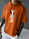 Y3 Men's Waffle Knit Short Sleeve Hooded Sweatshirt with Comfortable Print and Drawstring, Short Sleeve T-Shirt with Pocket, Summer Casual Fashion Men's Apparel, Suitable for Outings and Home Wear, Suitable for Daily and Formal Wear, Simple Summer - Orange-Red