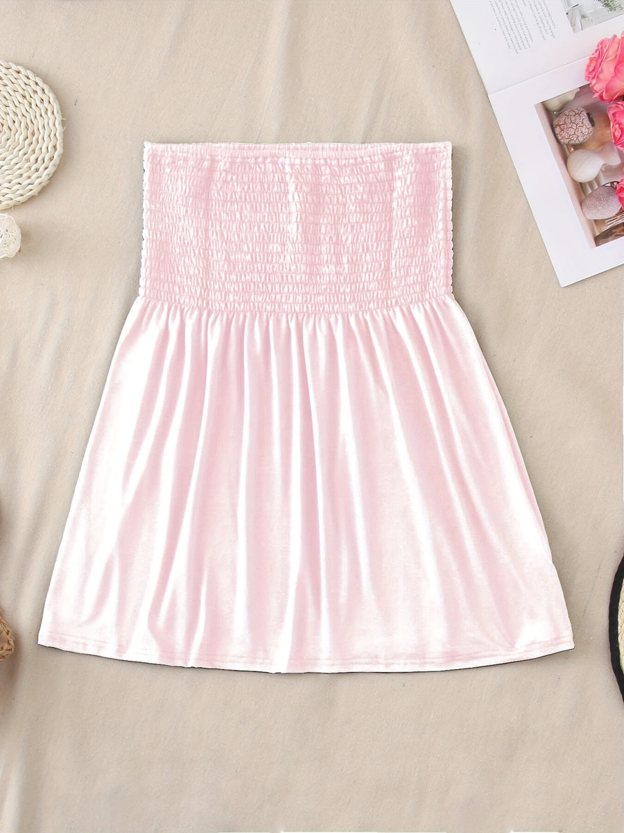 Women's Sexy Fashion Satin Off-Shoulder Crop Tube Top - Pink