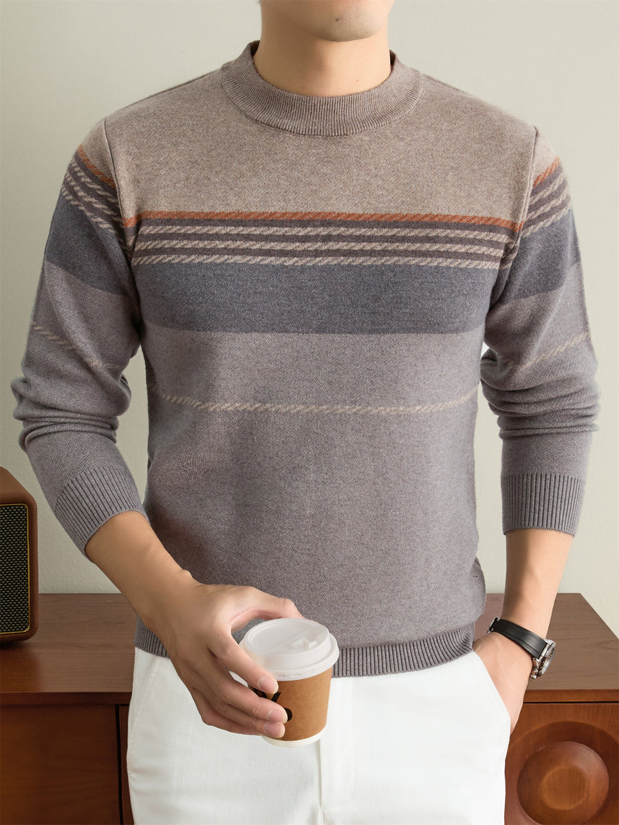 Autumn Winter Knit 3D Solid Round Neck Sweater, Basic Knit Pullover Top for Men, Fashionable Long Sleeve Sweater, Size Y - Camel