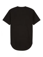 Men's Longline Statement Graphic T-Shirt - Bold Contrast Crew Neck Short Sleeve Tee, Lightweight 100% Polyester, Minimalist Regular Fit Summer Casual Top with Contrast Print Suitable for Casual Attire & Layering - Black