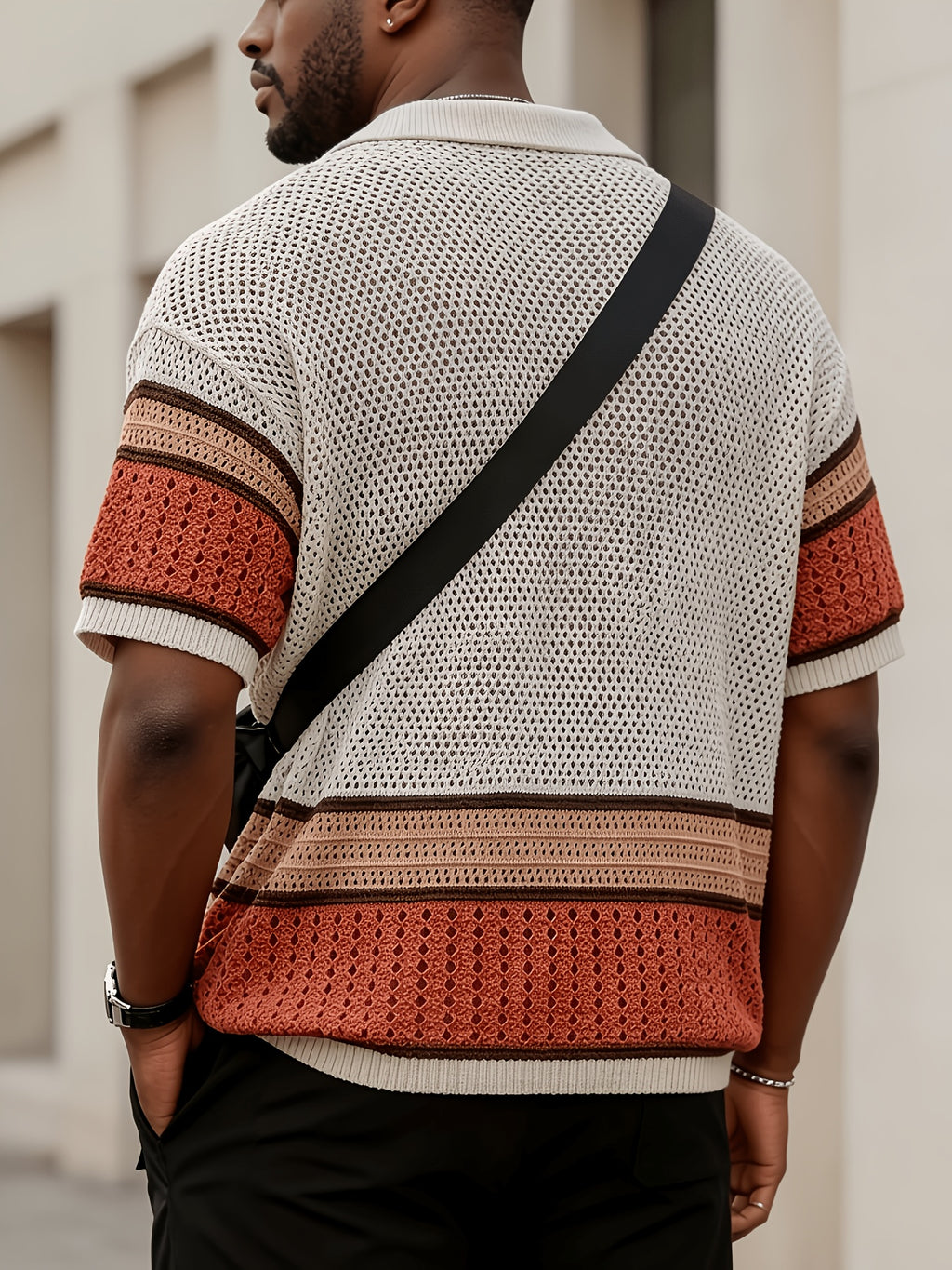 JANE DRESSINGLOG Men'S Summer Short-Sleeved Knitted Polo Shirt, Featuring a Contrasting Retro Style Design with Hollowed-Out Knitting Technology. The Loose Fit Is Trendy And Suitable for Daily Casual Outdoor Wear - Orange Red
