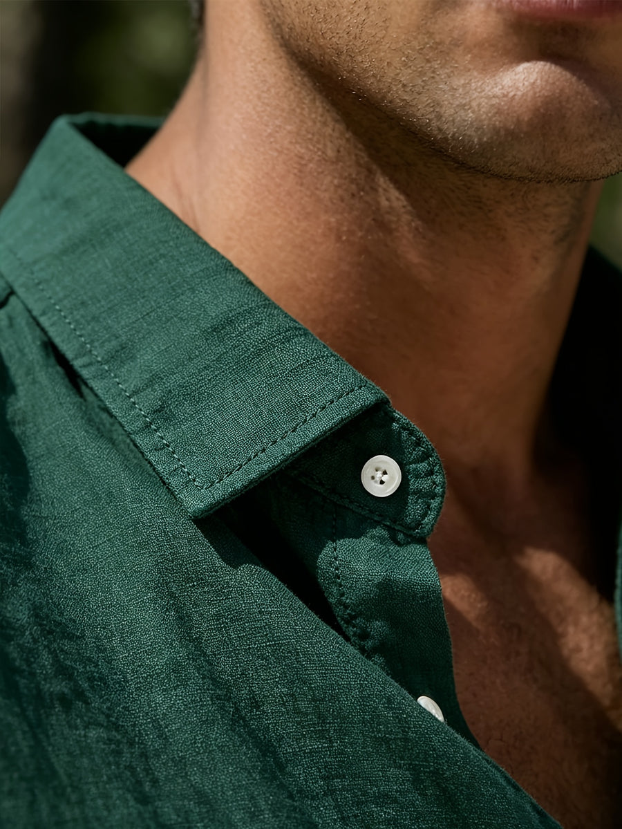 Men'S 100% Casual Collar Button-Up Shirt 3pcs Set, Skin-Friendly, Soft, Breathable Fabric, Island Vacation Style, All-Match Casual Wear, Comfortable Texture, Casual Style for Men, Multiple Colors Available, Great Gift for Boyfriend Or Husband - Dark green+orange+green