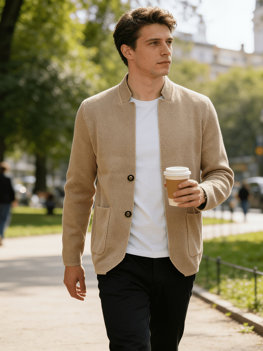 Men'S 500-Gram Heavyweight Knitted Cardigan with Buttons, Stylish, Easy, And Elegant - Khaki