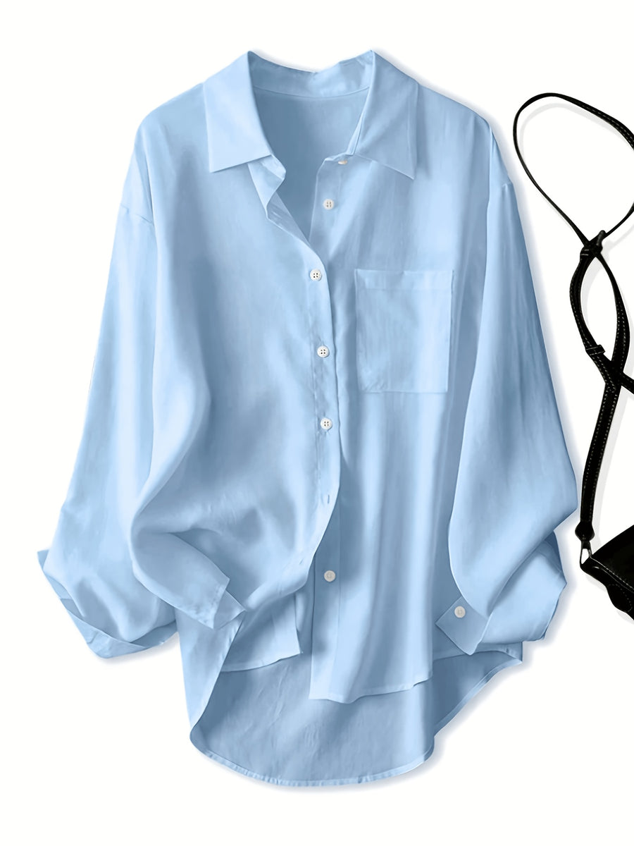 Women'S Classic Solid Color Casual Shirt - Light Blue