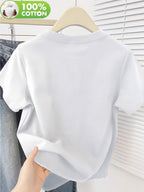 100% Women's T-Shirt, Summer Short-Sleeve Lightweight Top, Trendy and Fashionable Standard Fit, Casual and Versatile, Breathable and Comfortable, Pattern with Flying Bird Elements, Simple, Elegant, and Full of Personality - White