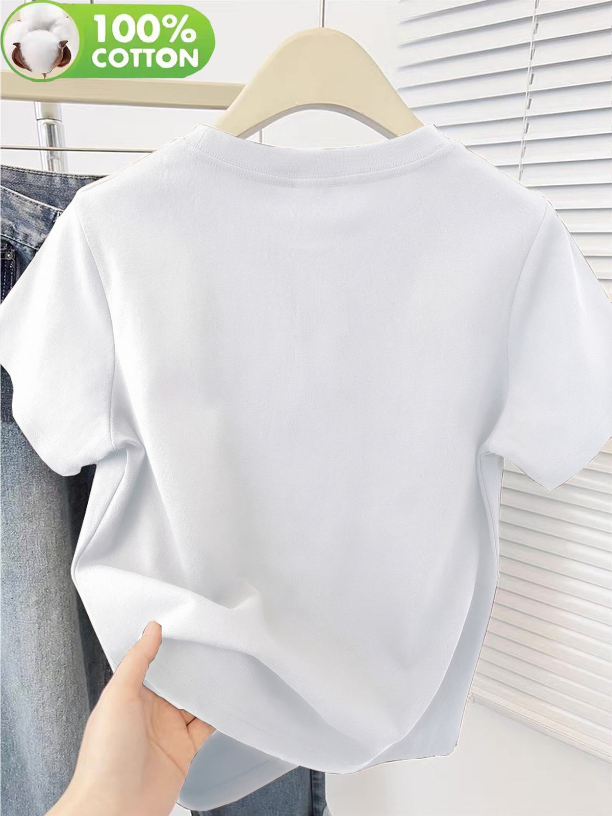100% Women's T-Shirt, Summer Short-Sleeve Lightweight Top, Trendy and Fashionable Standard Fit, Casual and Versatile, Breathable and Comfortable, Pattern with Flying Bird Elements, Simple, Elegant, and Full of Personality - White