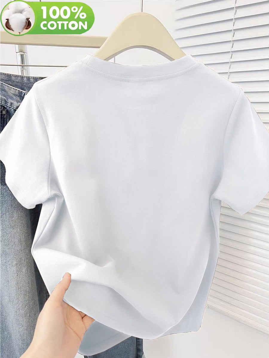 100% Women's T-Shirt, Summer Short Sleeve Thin Top, Trendy and Fashionable Standard Fit, Comfortable and Breathable, Loose and, Simple and Fresh with Plant and Floral Pattern - White