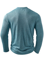 Men'S Fashion Top, Autumn Winter Outdoor Casual Textured Ribbed Fabric, Zipper Neck Design Long Sleeve Patchwork Men'S Henley Shirt - Military Blue